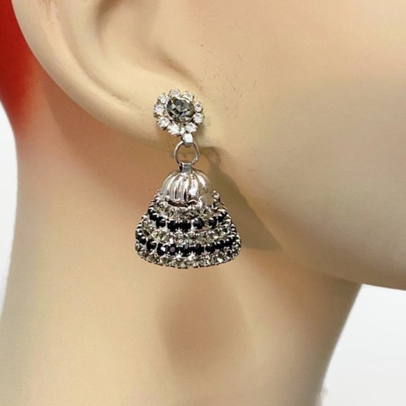 Jewelry - Rhinestone Earrings, Unique, Bell Shaped, Prong Set, Vintage